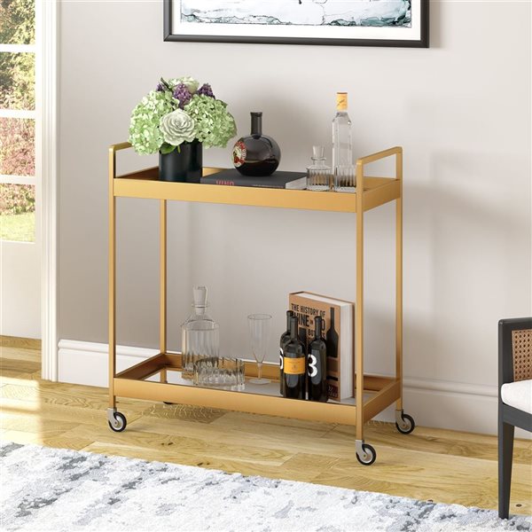 Hailey Home Cooper 33 W x 14 D x 35-in H 2-Tier Brass Metal Bar Cart w/ Wheels