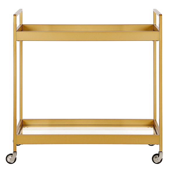 Hailey Home Cooper 33 W x 14 D x 35-in H 2-Tier Brass Metal Bar Cart w/ Wheels