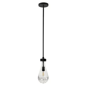 Luminaire suspendu Twyla Hailey Home 5 po l. noir avec abat-jour en verre transparent