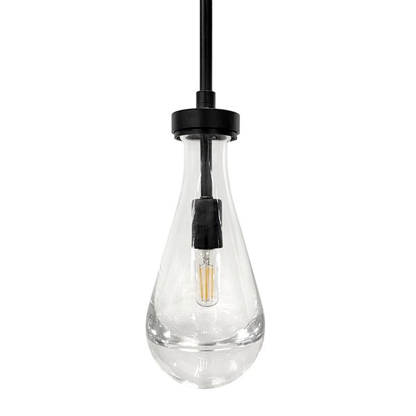 Luminaire suspendu Twyla Hailey Home 5 po l. noir avec abat-jour en verre transparent