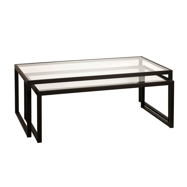 Hailey Home Rocco 2-Piece Black Glass Nested Coffee Tables