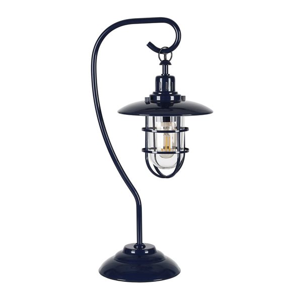 Hailey Home Bay 22-in H Navy-Blue Metal Nautical Table Lamp with Clear Globe Glass and Metal Shade