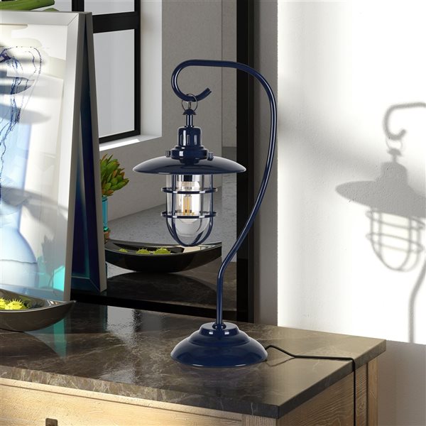 Hailey Home Bay 22-in H Navy-Blue Metal Nautical Table Lamp with Clear Globe Glass and Metal Shade