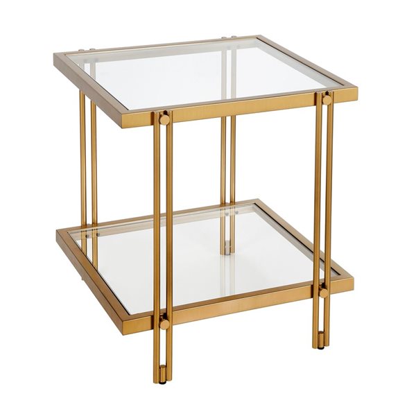 Table d'appoint carrée Inez de Hailey Home laiton avec surface en verre