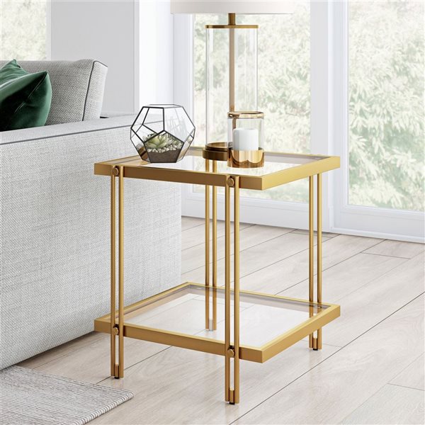 Hailey Home Inez Brass Glass Square End Table