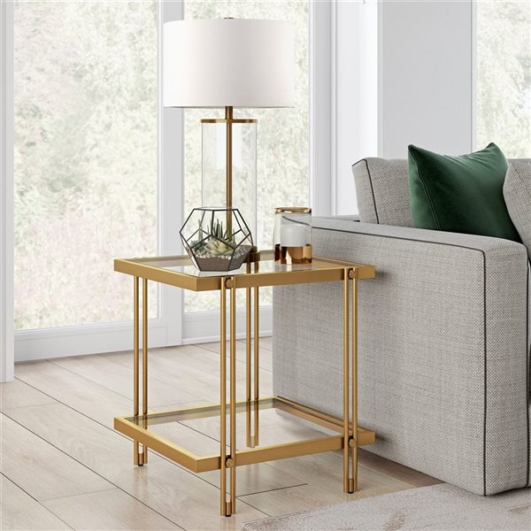 Hailey Home Inez Brass Glass Square End Table