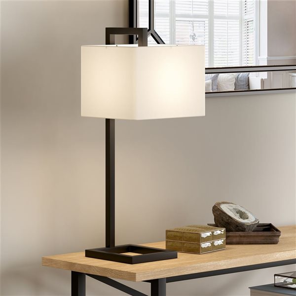 Hailey Home Grayson 26-in H Blackened Bronze Metal Table Lamp with White Fabric Shade