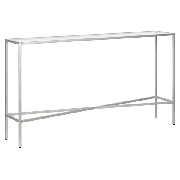 Hailey Home Henley 55 W x 30-in H Powder Coated Silver Metal Industrial Console Table w/ Glass Top