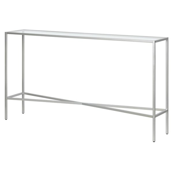 Hailey Home Henley 55 W x 30-in H Powder Coated Silver Metal Industrial Console Table w/ Glass Top