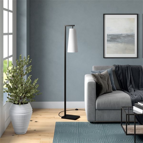 Hailey Home Moser 71-in H Black Floor Lamp w/ White Fabric Shade