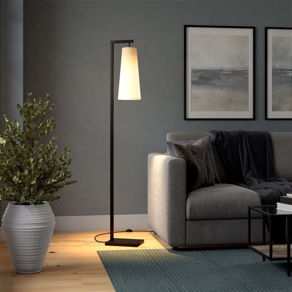 Hailey Home Moser 71-in H Black Floor Lamp w/ White Fabric Shade