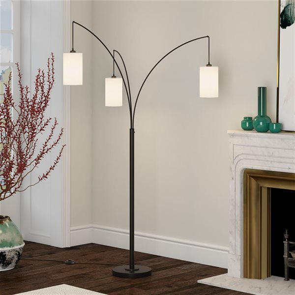 Hailey Home Aspen 83-in H Black 3-Light Multi-Head Floor Lamp w/ White Fabric Shades