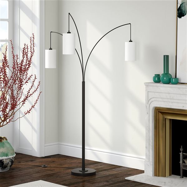 Hailey Home Aspen 83-in H Black 3-Light Multi-Head Floor Lamp w/ White Fabric Shades