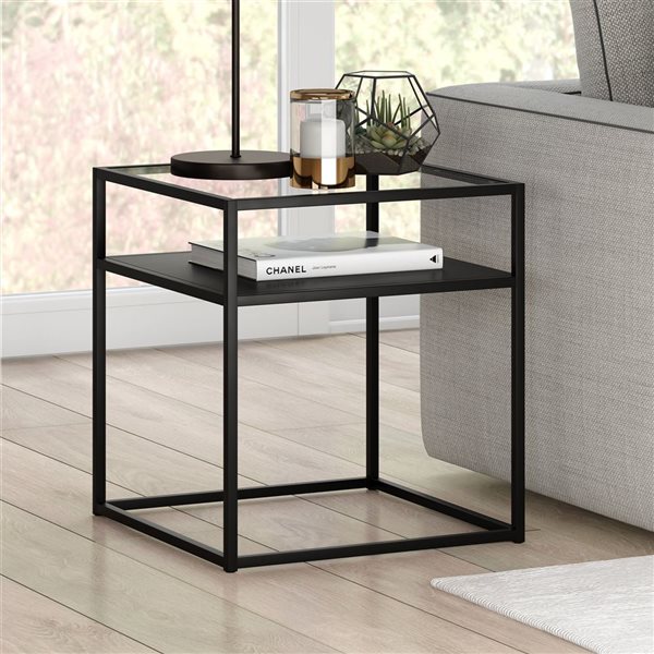 Hailey Home Ada Black Glass Square End Table