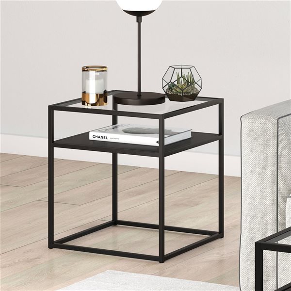 Hailey Home Ada Black Glass Square End Table