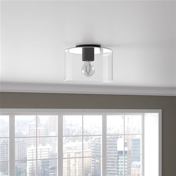 Hailey Home Henri 10-in W Black Flush Mount Light w/ Clear Glass Shade