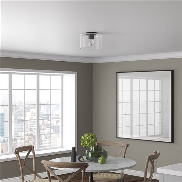 Hailey Home Henri 10-in W Black Flush Mount Light w/ Clear Glass Shade