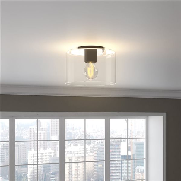 Hailey Home Henri 10-in W Black Flush Mount Light w/ Clear Glass Shade