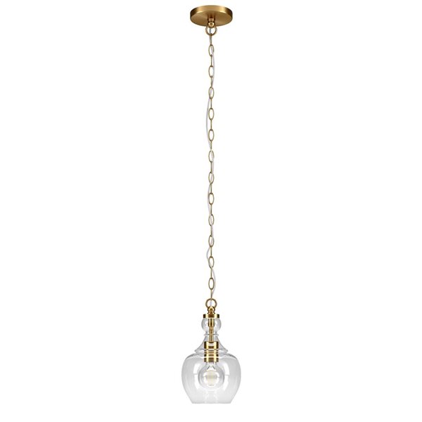 Hailey Home Verona 7-in W Brushed Brass Pendant Ceiling Light w/ Clear Glass Shade