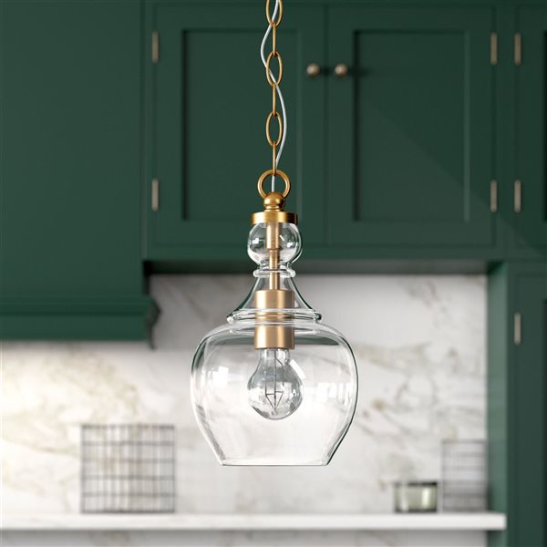 Hailey Home Verona 7-in W Brushed Brass Pendant Ceiling Light w/ Clear Glass Shade