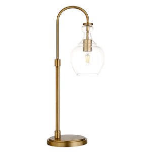 Hailey Home Verona 27-in H Brushed Brass Arc-Shaped Table Lamp with Clear Glass Dome-Shaped Shade