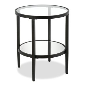 Table d'appoint ronde Hera de Hailey Home noir avec surface en verre et tablette miroir