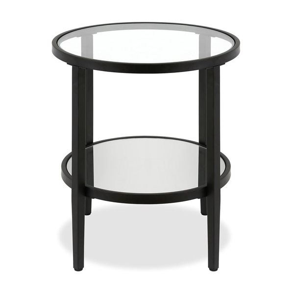 Table d'appoint ronde Hera de Hailey Home noir avec surface en verre et tablette miroir