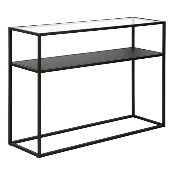 Hailey Home Nellie 42-in W Blackened Bronze Metal Modern Console Table w/ Metal Shelf and Glass Top