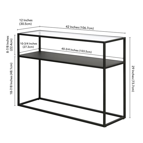 Hailey Home Nellie 42-in W Blackened Bronze Metal Modern Console Table w/ Metal Shelf and Glass Top