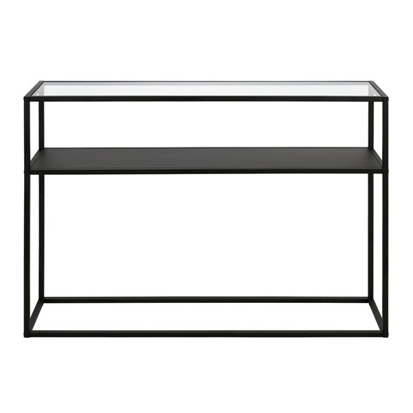 Hailey Home Nellie 42-in W Blackened Bronze Metal Modern Console Table w/ Metal Shelf and Glass Top