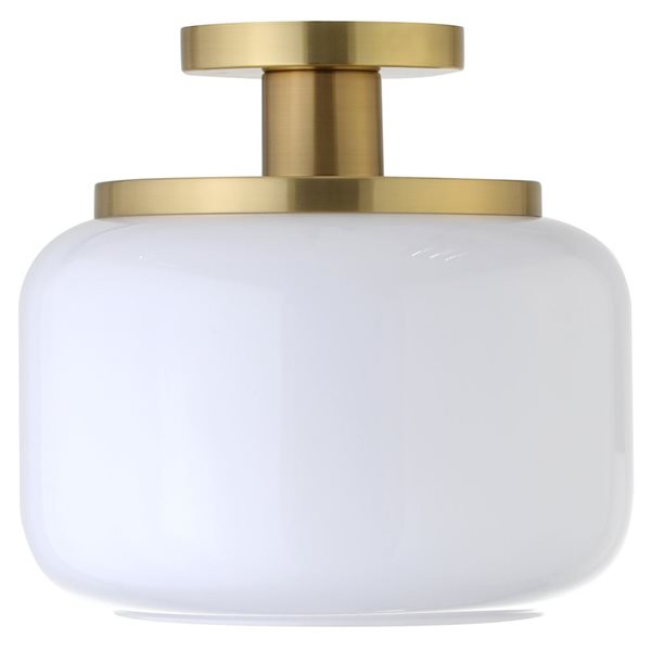 Hailey Home Tatum 11-in W Brass Semi Flush Mount Light w/ Frosted Glass Shade