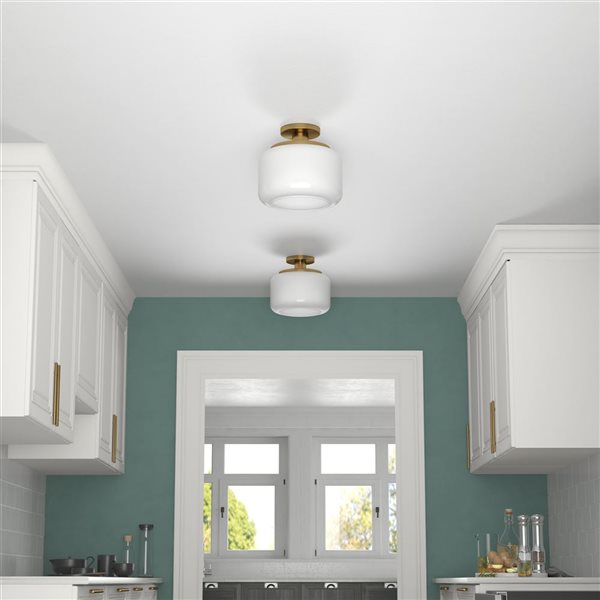 Hailey Home Tatum 11-in W Brass Semi Flush Mount Light w/ Frosted Glass Shade