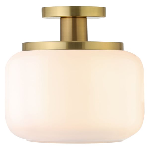 Hailey Home Tatum 11-in W Brass Semi Flush Mount Light w/ Frosted Glass Shade