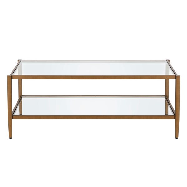 Hailey Home Hera Antique Brass Glass Coffee Table w/ Glass Shelf