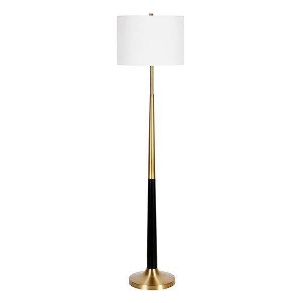 Hailey Home Lyon 62-in H Brass and Black Floor Lamp w/ White Fabric Shade