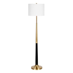 Hailey Home Lyon 62-in H Brass and Black Floor Lamp w/ White Fabric Shade