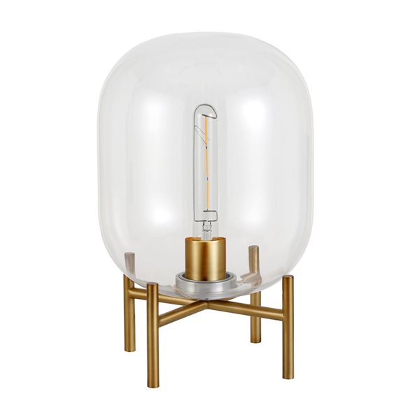 Lampe de table Edison de Hailey Home 15,38 po h. laiton avec abat-jour en forme de globe en verre clair