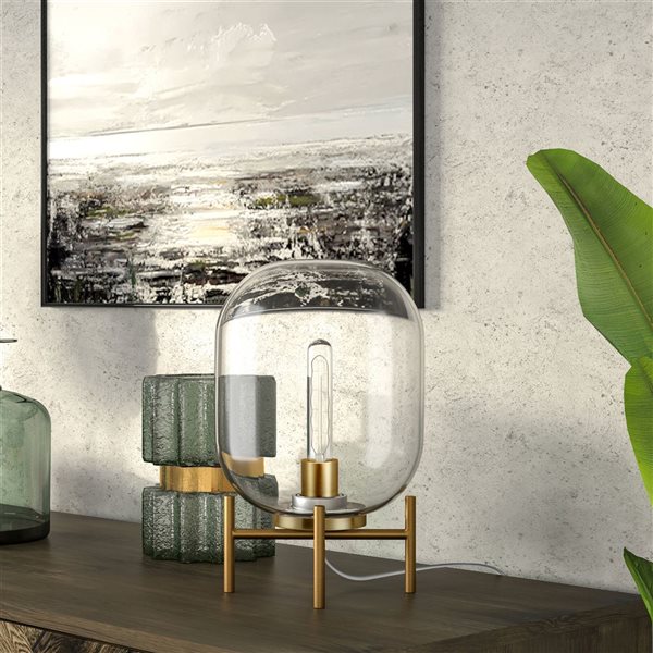 Hailey Home Edison 15.38-in H Brass Table Lamp with Clear Globe Glass Shade