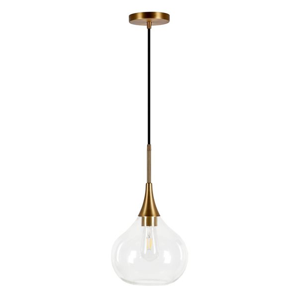 Luminaire suspendu Ida Hailey Home 9,5 po l. laiton avec abat-jour en verre transparent