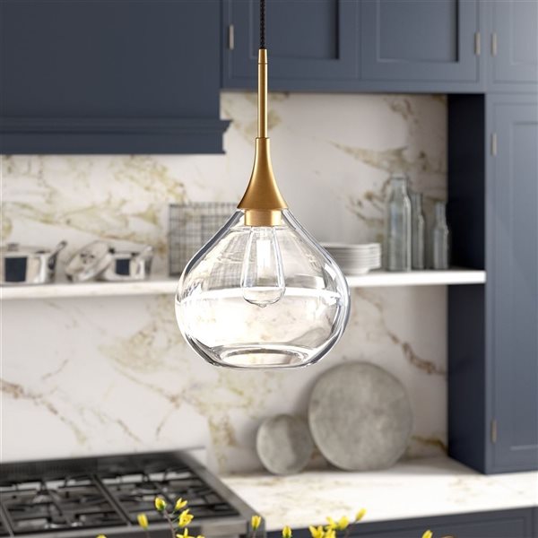 Hailey Home Ida 9.5-in W Brass Pendant Ceiling Light w/ Clear Glass Shade