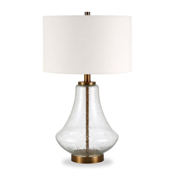 Hailey Home Lagos 23-in H Seeded Glass/Brushed Brass Table Lamp with White Linen Shade