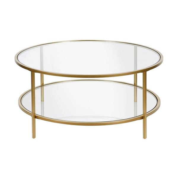 Table basse ronde Sivil de Hailey Home laiton avec surface en verre