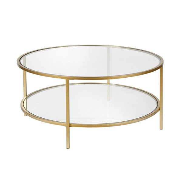 Table basse ronde Sivil de Hailey Home laiton avec surface en verre