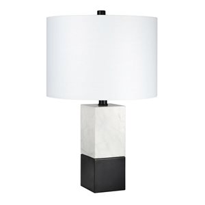 Lampe de table Lena de Hailey Home 21,5 po h. base marbre noir et laiton avec abat-jour en tissu blanc