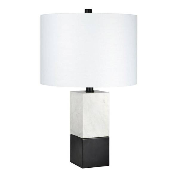 Hailey Home Lena 21.5-in H Black Marble/Brass Base Table Lamp with White Fabric Shade