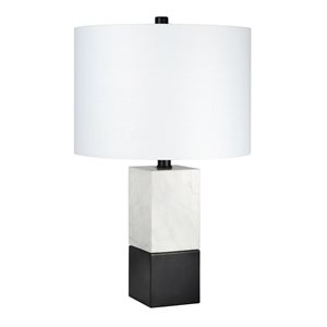 Hailey Home Lena 21.5-in H Black Marble/Brass Base Table Lamp with White Fabric Shade