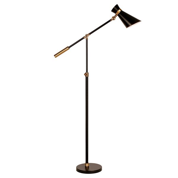 Hailey Home Rex 66-in H Black and Brass Height-Adjustable Floor Lamp w/ Metal Shade