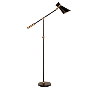 Hailey Home Rex 66-in H Black and Brass Height-Adjustable Floor Lamp w/ Metal Shade