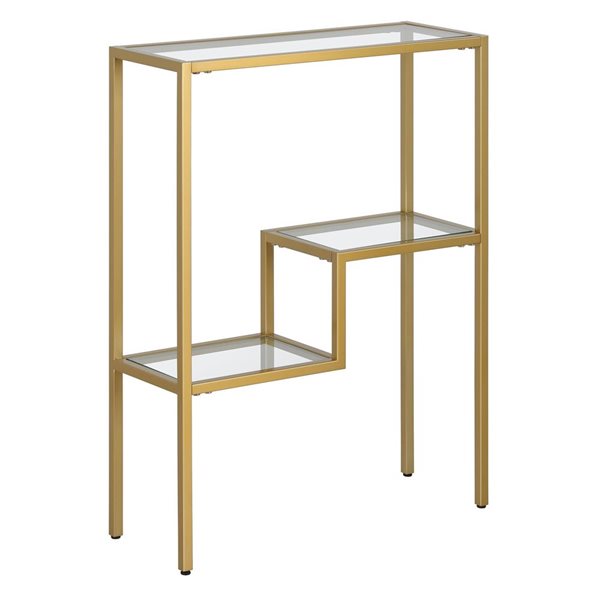 Hailey Home Lovett 22-in W Brass Metal Modern Console Table w/ Glass Shelves