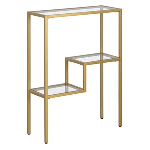 Hailey Home Lovett 22-in W Brass Metal Modern Console Table w/ Glass Shelves